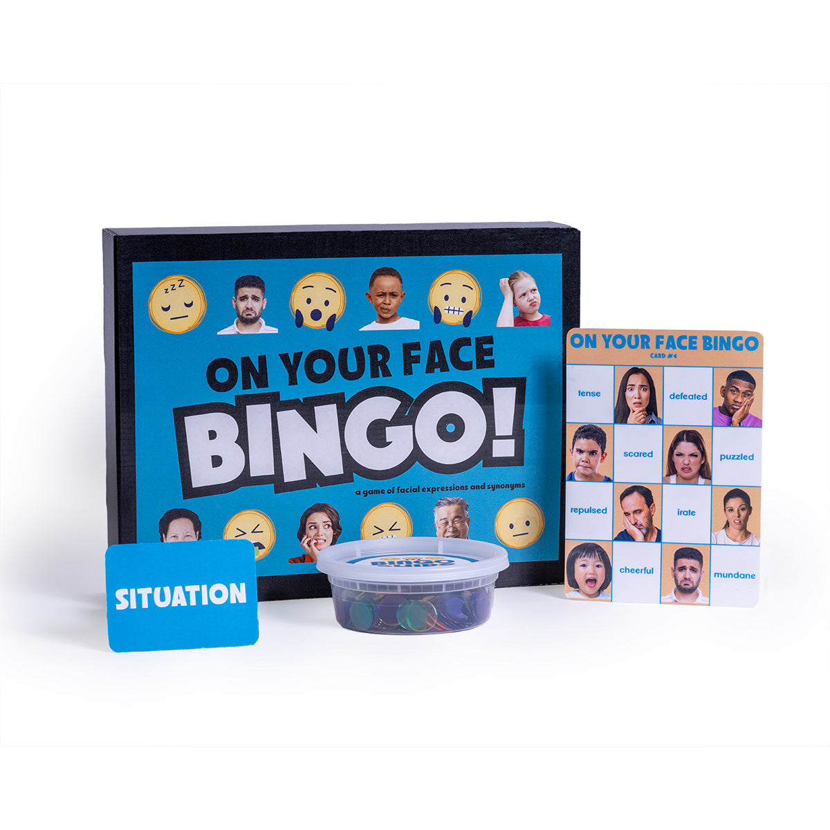 On Your Face Bingo - a game of facial expressions + synonyms