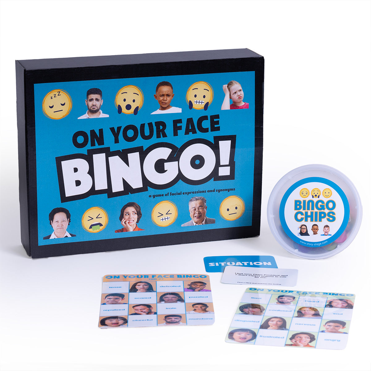 On Your Face Bingo - a game of facial expressions + synonyms