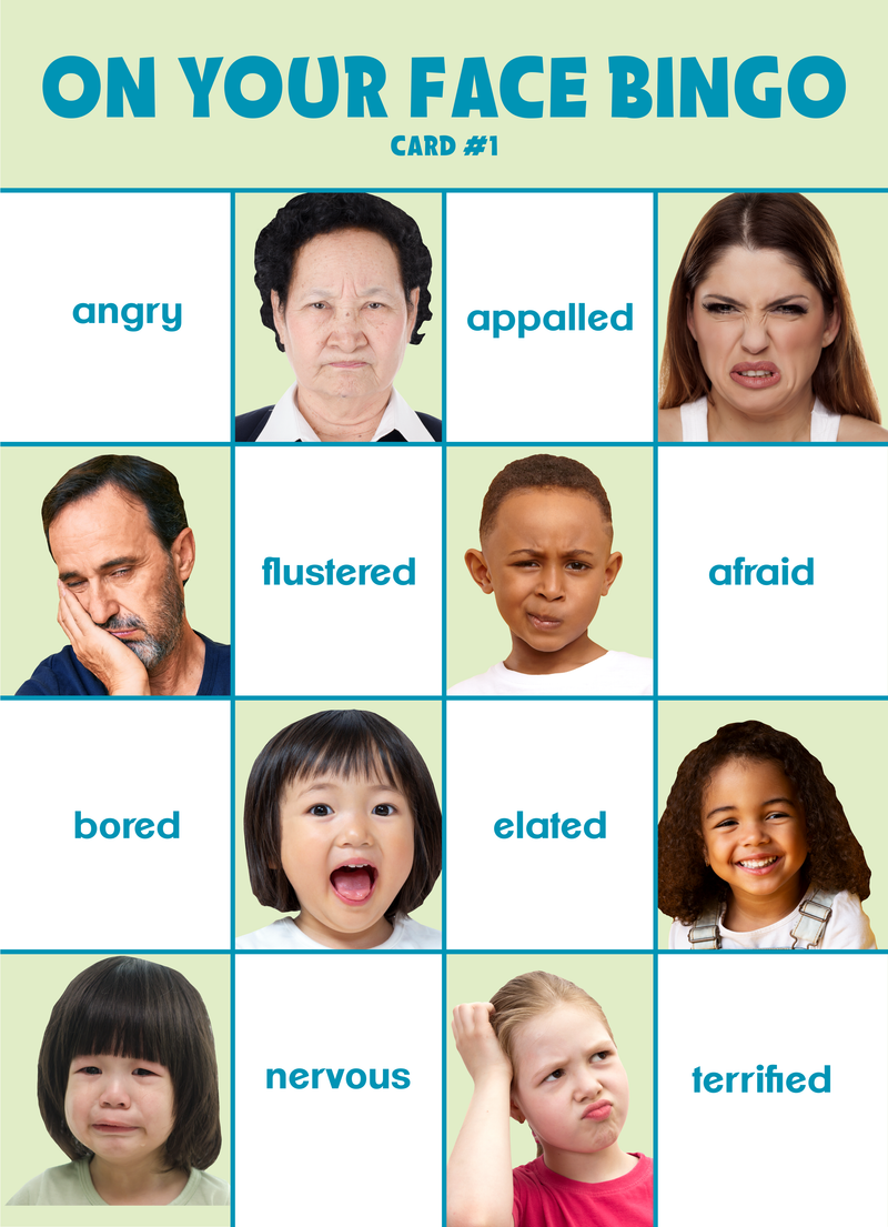 On Your Face Bingo - a game of facial expressions + synonyms